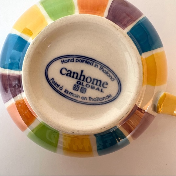 Vintage Hand Painted Cabana Stripes Cup & Saucer Set of 2 Canhome Thailand - Picture 4 of 11